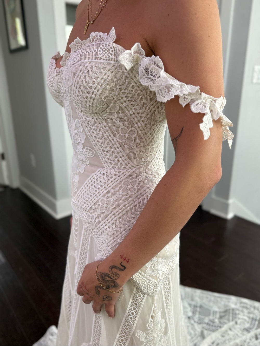 Rue De Seine Off‑Shoulder Lace Bridal Gown in Ivory - Picture 5 of 12